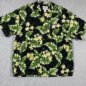 Sunset Breeze Hawaiian Shirt Mens Sz XXL Green Black Palm Leaves Microfiber